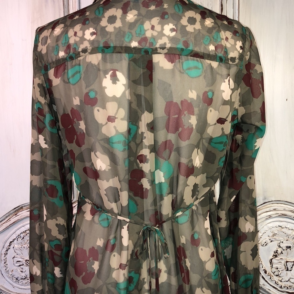 L’Amour by Nanette Lepore Sheer Long Sleeve Button Down Dress S/M - Picture 9 of 14